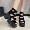 Mode 2025 Neue Sommer Damen Sandalen mit quadratischem Absatz Runde Spitze Ausgeschnitten Wildleder Reißverschluss hinten Wasserdicht Plateau Rutschfest High Heels Schuhe