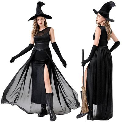 Halloween Witch Costume Set Dress Hat Gloves Cosplay Stage Party Nightclub