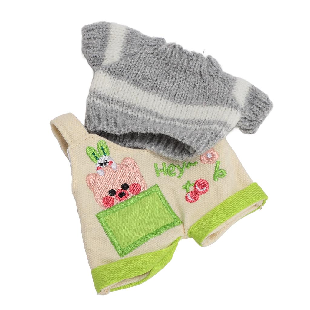 Plushie Doll Clothes Piggy Pattern Soft and Comfortable 20cm Plush Doll Outfit Coat Pants Grey and
