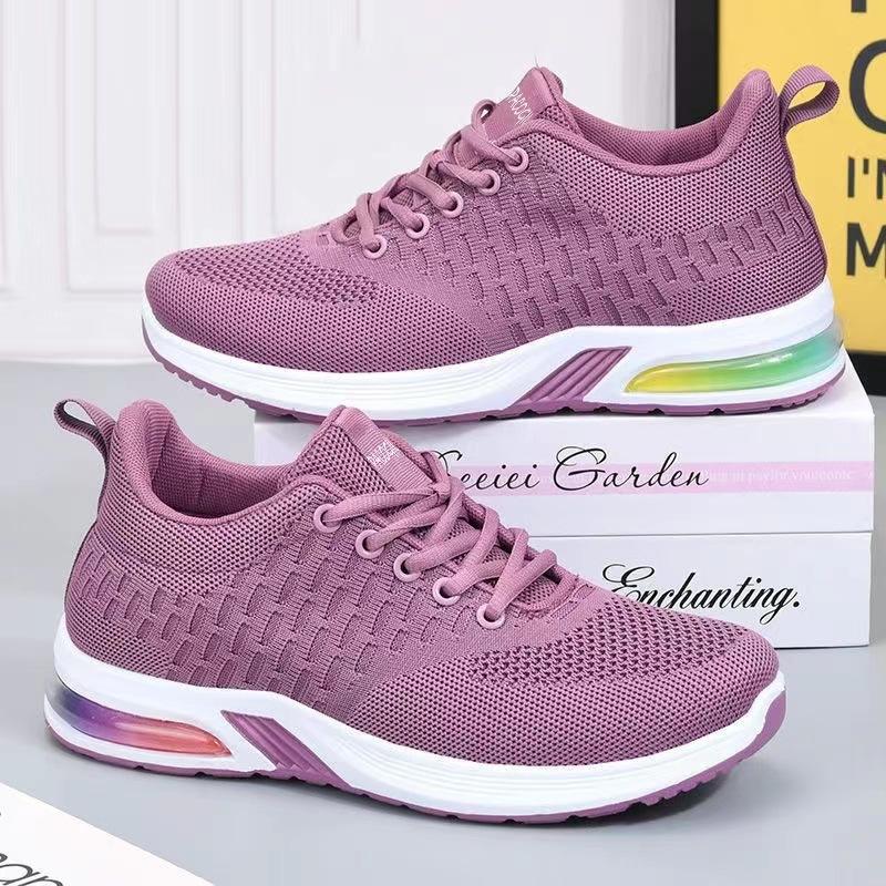 2025 Spring New Flying Woven Women's Shoes Soft-soled Versatile Breathable Sports Shoes Air Cushion Shoes Middle-aged Mother Shoes Walking Shoes