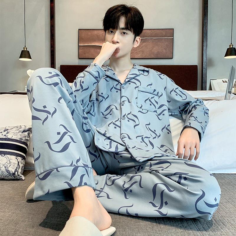 

Мужской пижамный комплект из хлопка больших размеров 2023: Свободный, с длинным рукавом для весны, осени, зимы. XXL (145-165 lbs)