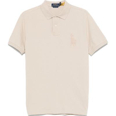 Polo Einfarbiges Logo Bestickt Kurzarm Poloshirt Herren Oberteile Beige 710938137-011