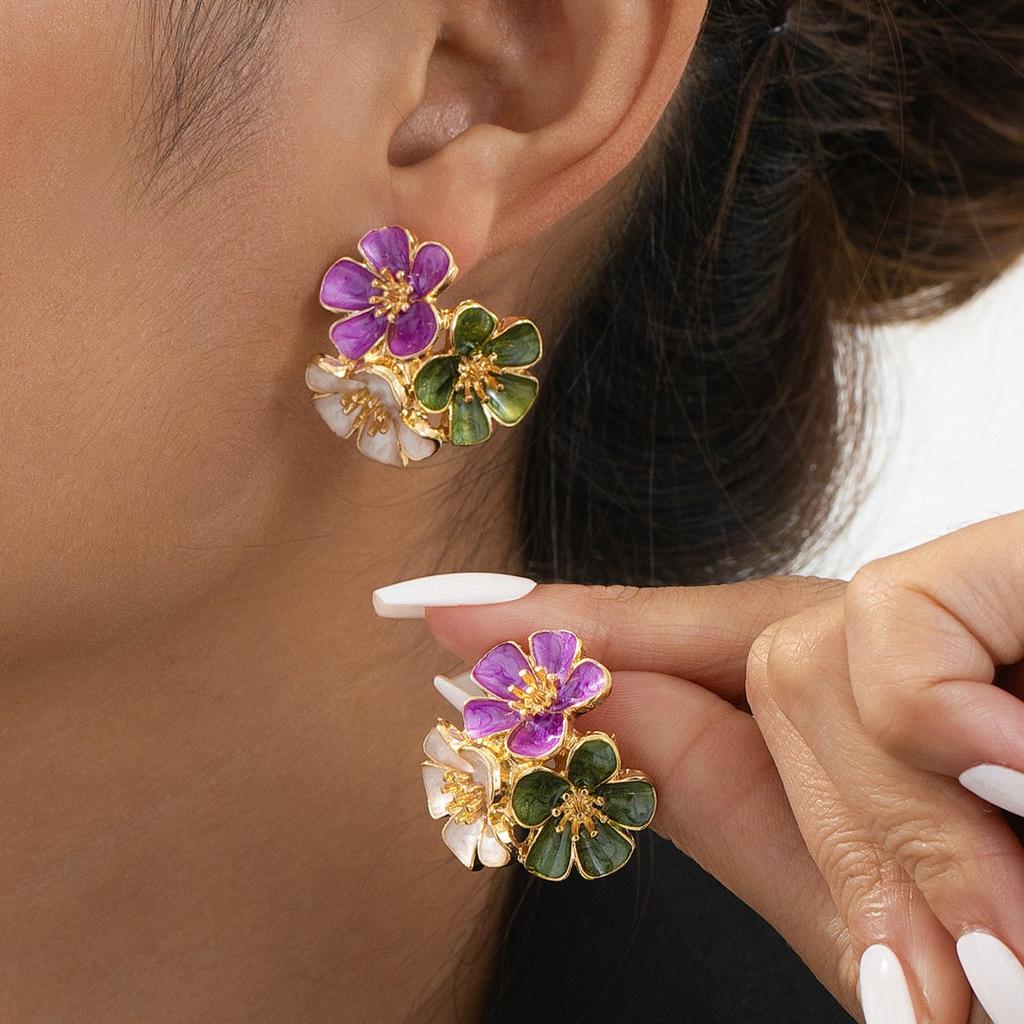 New Fashion Sweet Design Spring/Summer Oil Dripping Enamel Flower Light Luxury High End Earrings Party Gifts for Women Jewelry