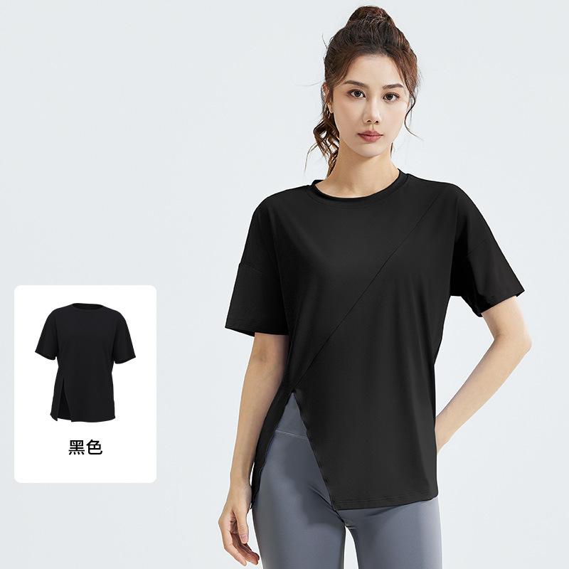 New split-ended loose yoga clothes blouse top running fitness sports short sleeves