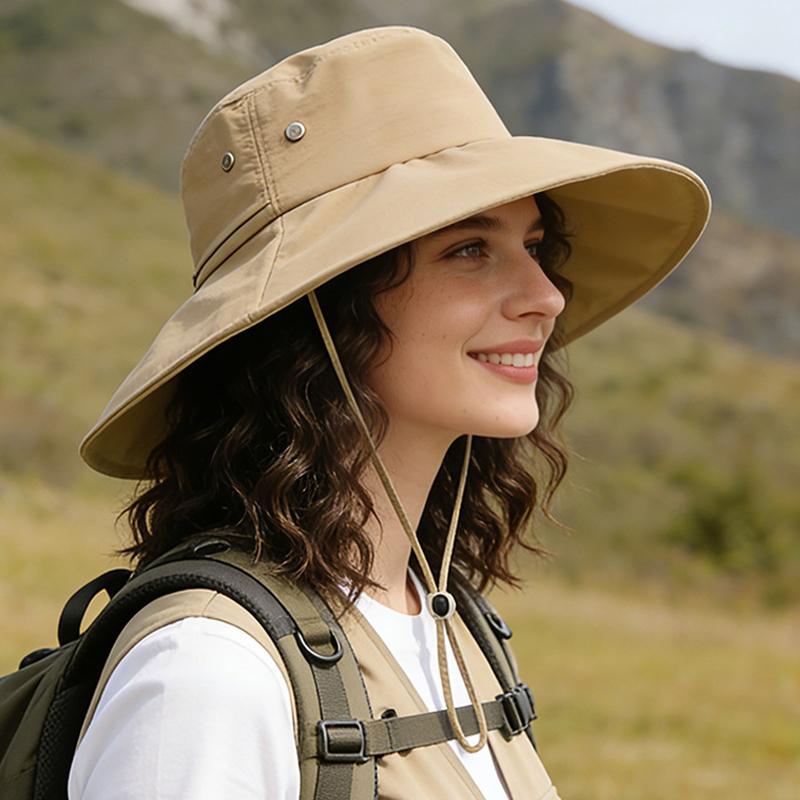 Spring Summer Outdoor Large Brim Sunscreen Hat Women Can Wear Ponytail Fisherman Hat Mountaineering Camping Sun Hat