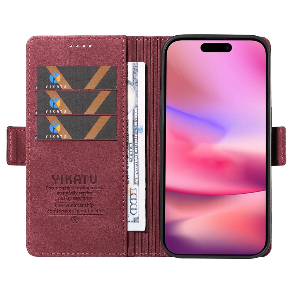 YIKATU YK-005 For iPhone 16 Case PU Leather Wallet Phone Cover Skin-Touch Feeling