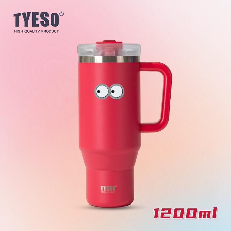 1200ml Tyeso Vacuum With Handle Bottle Stainless Steel Car Mug Straw Thermal Iced Travel Cup Tumbler Hot Cold Water Cup with Eye Sticker