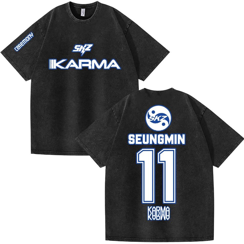 KPOP KARMA Women's T-shirt Retro Washed Short Sleeved Hip-hop Cool Women's Top Clothing