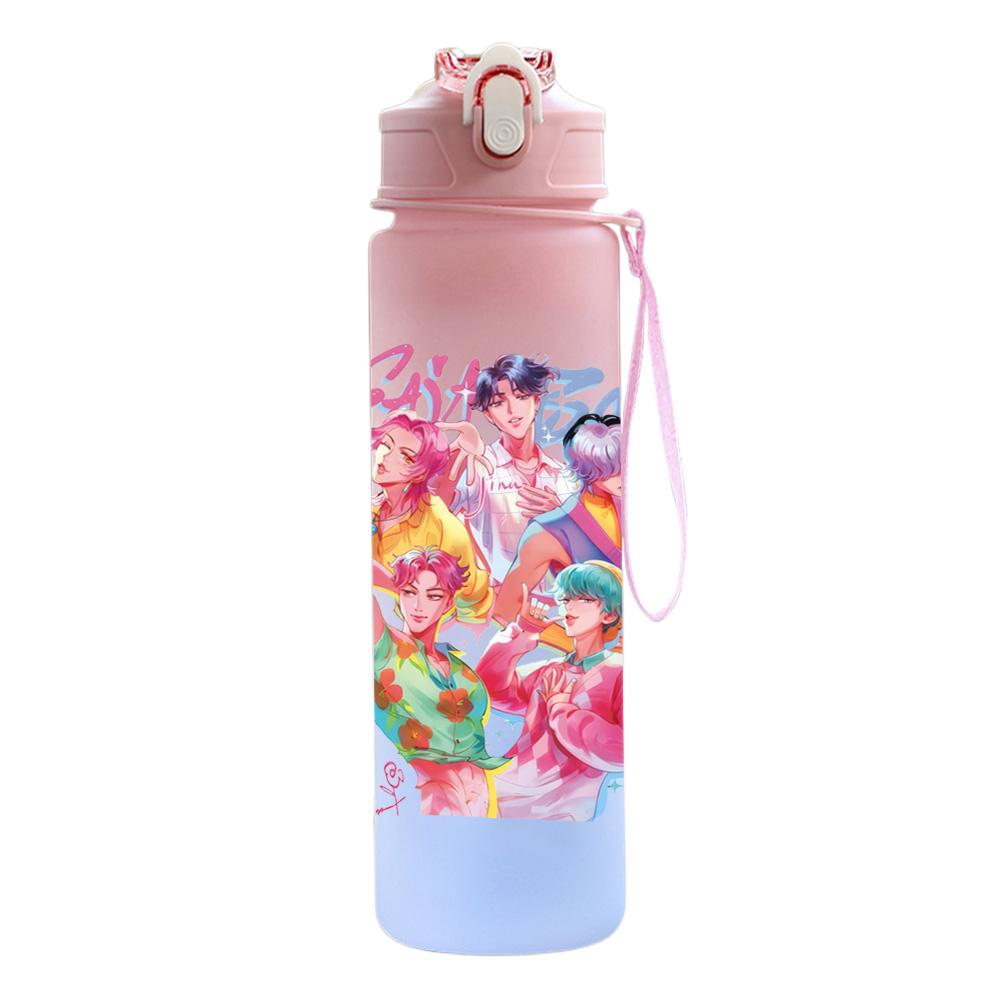 750Ml Water Bottle Cartoon K-Pop Demon Hunters Printed Large Capacity Drinking Cup Portable Outdoor Sports Water Cup Children Kid Gift