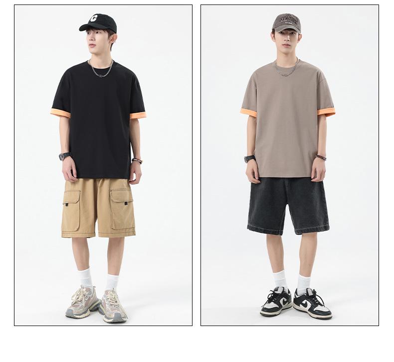 Kunhai Pengyun Men's Color Block Summer Heavyweight Neutral T-Shirt