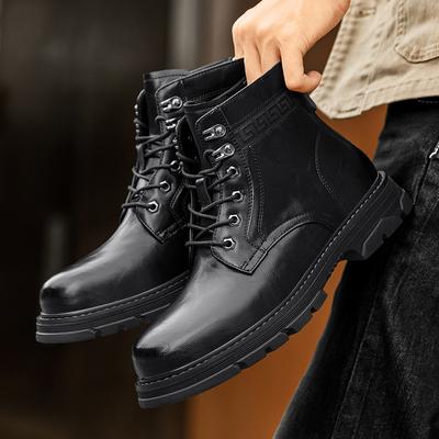 Fashion 2024 New Black Men's Boots Chelsea Fashion Trend Tactical Platform Boots Leather Military Boot Men Brand Motocycle Boots Plush