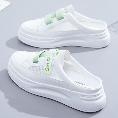 White Shoes for Women Summer New Mesh Height Increasing Closed Toe Half Slippers Velcro Platform Casual Women's Shoes
