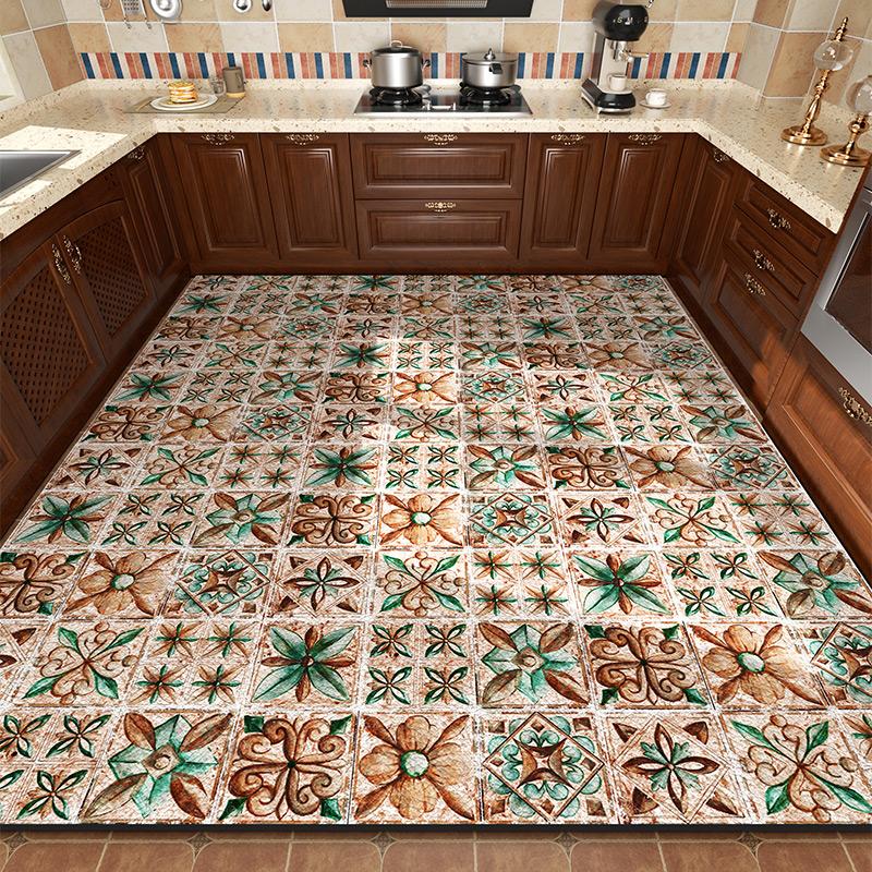 Carpet for Kitchen Pvc Floor Mat Large Size Waterproof Non-slip Carpets Leather Anti-fatigue Foot Mats Retro Home Decoration Rug