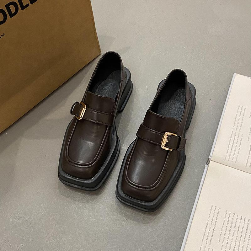 

Британский стиль лоферы на высокой платформе весна новинка ретро квадратный носок толстый каблук маленькие кожаные туфли женские 39 коричневый