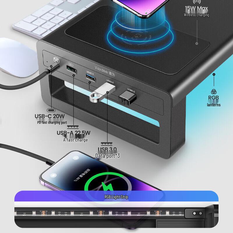 Luwei Double-Layer Monitor Riser Stand with Type-C Fast Charging