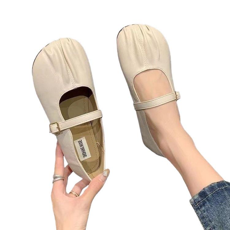 French retro pleated beanie shoes flat sole lightweight soft sole comfortable non-slip single shoes