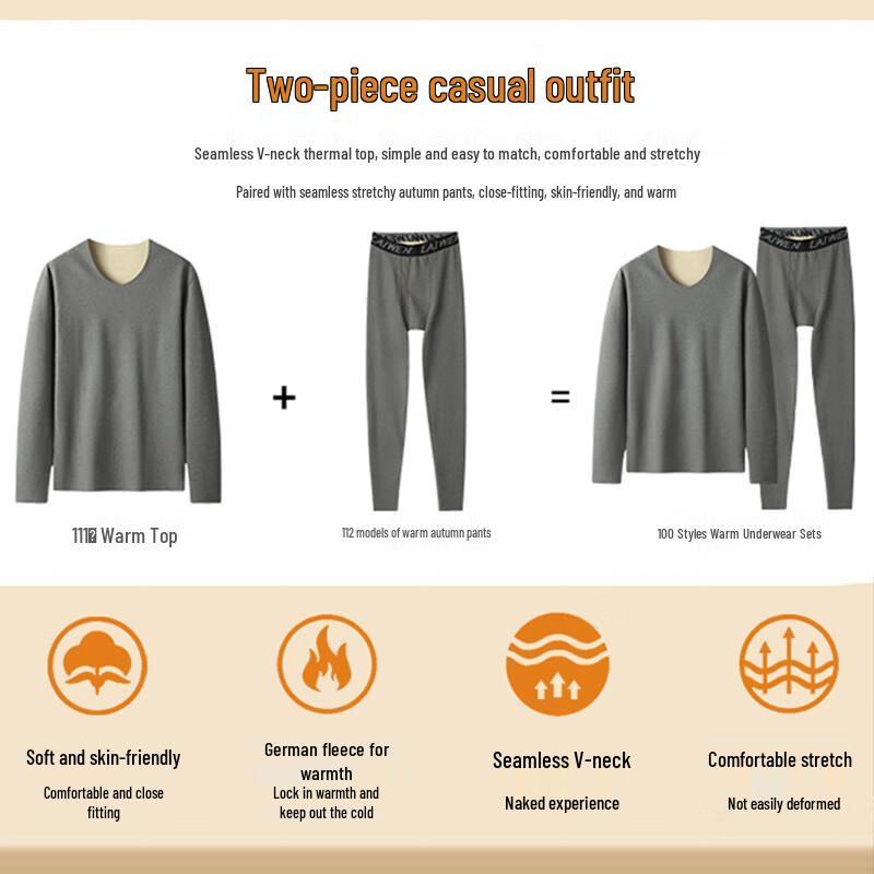 Men's Plus Size Fleece Lined Thermal Underwear Set