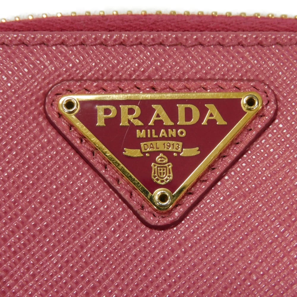 Used 11569 Saffiano Coin Purse 1MM268 QHH F0505 7943 Pink Zip Around Card Case with Triangle Logo Peonia Ladies from