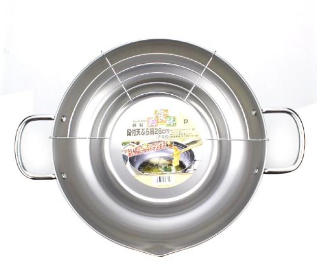 Pearl Metal Shokuzanmai Iron Stepped Tempura Pot 28cm (with strainer) H-8825