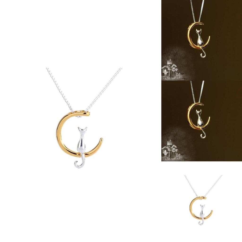 Exquisite Cute Cats Moon Pendant Necklace For Women Romantic Charm Chain Jewelry