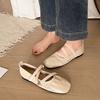 Comemore Spring Ballet Flat Shoes Women Soft Leather Square Toe Flat Mary Janes Shoe Casual Cross Strap Solid Flats Single Shoes
