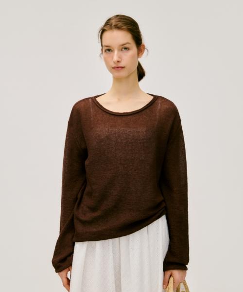 Depound String Scallop Pullover [Brown] Brown/Free