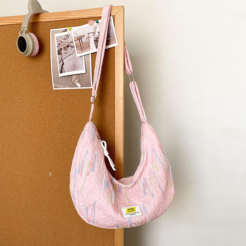 

Летняя большая сумка женская 2025 новая модная популярная на одно плечо большая вместимость класс косая перекидная сумка-пельмень one size fits all розовый