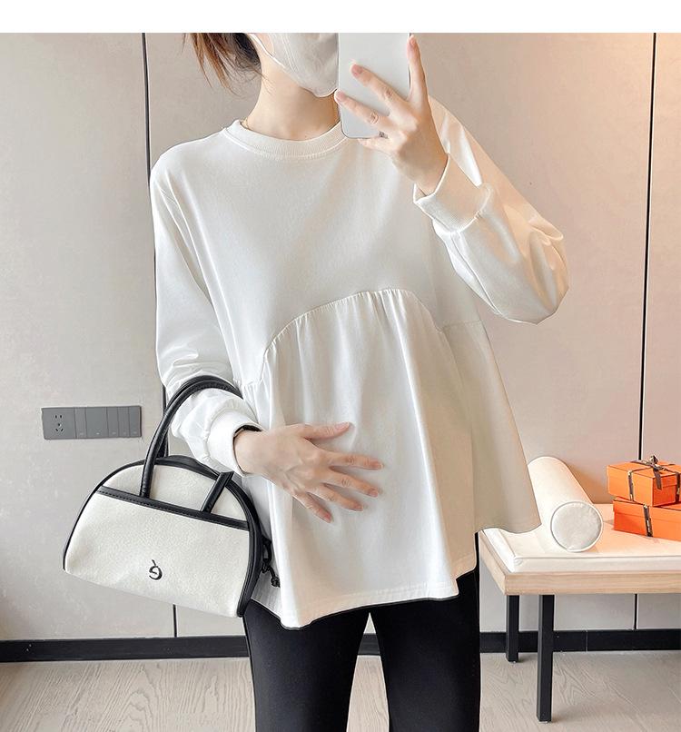 Korean Style Khaki Babydoll Maternity Sweatsuit with Micro Flared Pants for Spring/Autumn