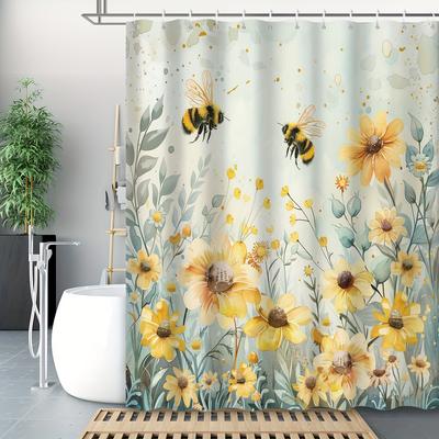 Charming Bees and Daisies Shower Curtain - Whimsical Bath Decor, Perfect for Those Who Love Nature and Floral-Inspired Designs