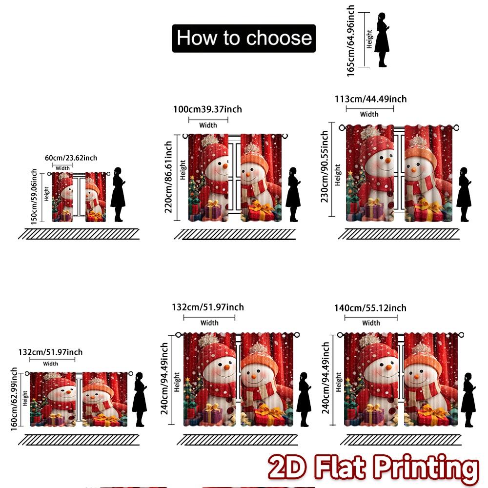 2pcs, 2D FLAT PRINTING Curtains (Without Rod) Festive Snowmen Halloween Festival Creative Curtains Machine Washable Fabric