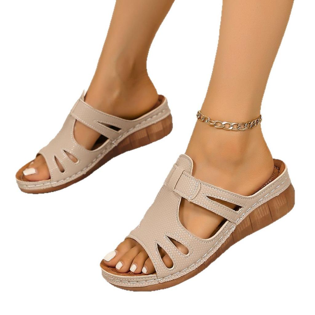 Foreign trade 2025 summer new large size women's shoes hollow word with casual fish mouth wedge half drag women's shoes