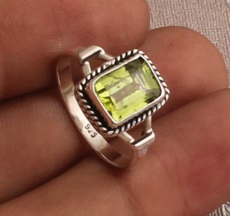 Peridot 925 Sterling Silver Ring Solid Stone Ring Statement Gemstone Ring Bridal Ring Gift For Christmas 4.35 Gms Approx