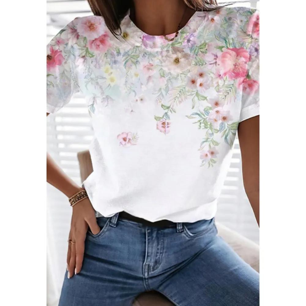 New Flower Petal Pattern T-Shirts Floral 3D Print Women's Short Sleeve Round Neck T Shirt Tees Harajuku Y2K Tops Female Clothing