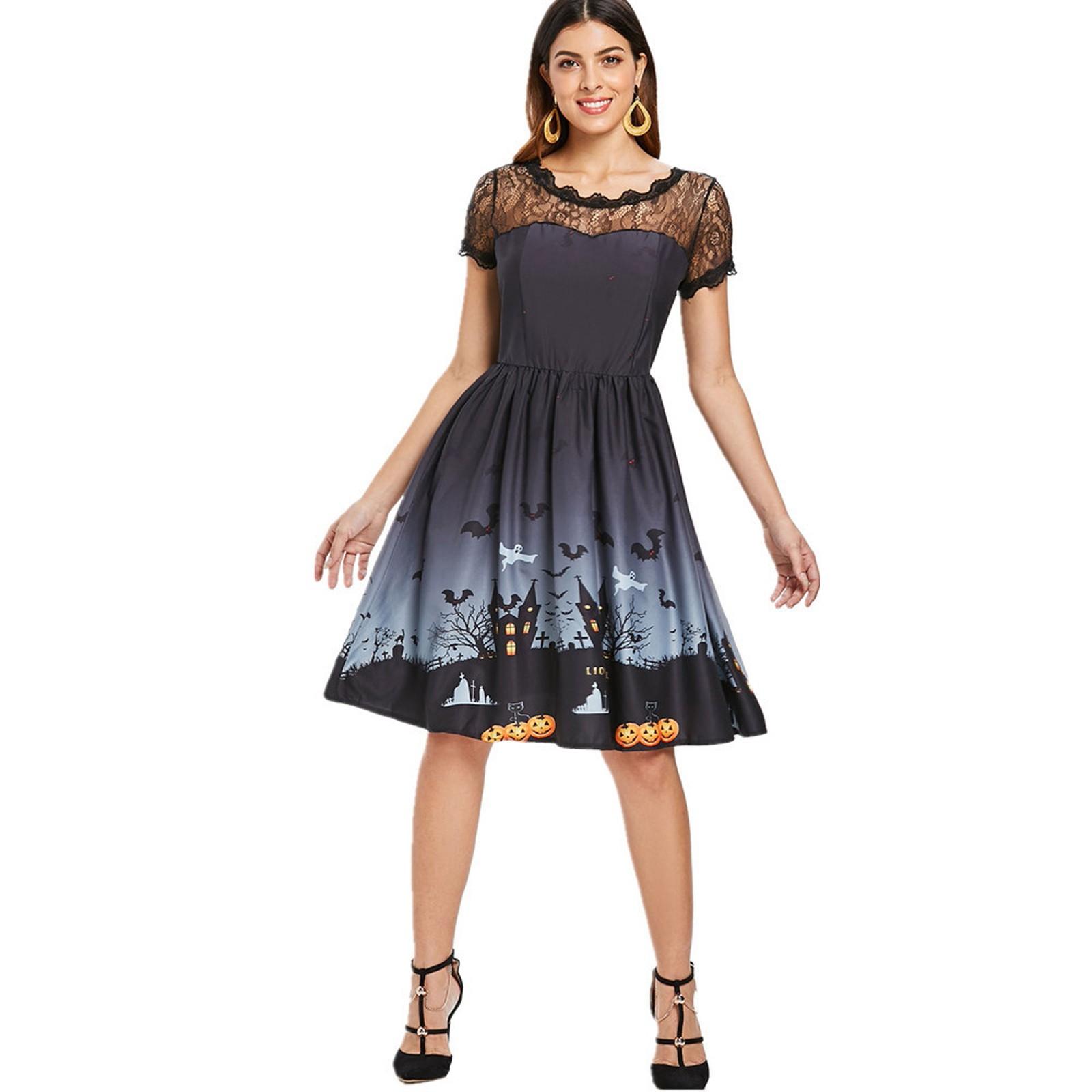 

Женское платье с коротким рукавом на Хэллоуин Ретро Кружево Винтажное Платье A Line Castl