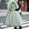 BITCED Women's Winter Mid-Length Cotton Coat with Fleece Lining, Large Fur Collar, Plus Size, Short Waist-Defining Jacket