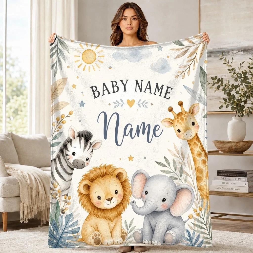Baby Safari Animals Coral Fleece Blanket Jungle Nursery Decor