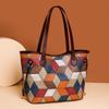 Cross-Border Patchwork Color-Block Tote: Large Capacity 3D Handbag for Moms