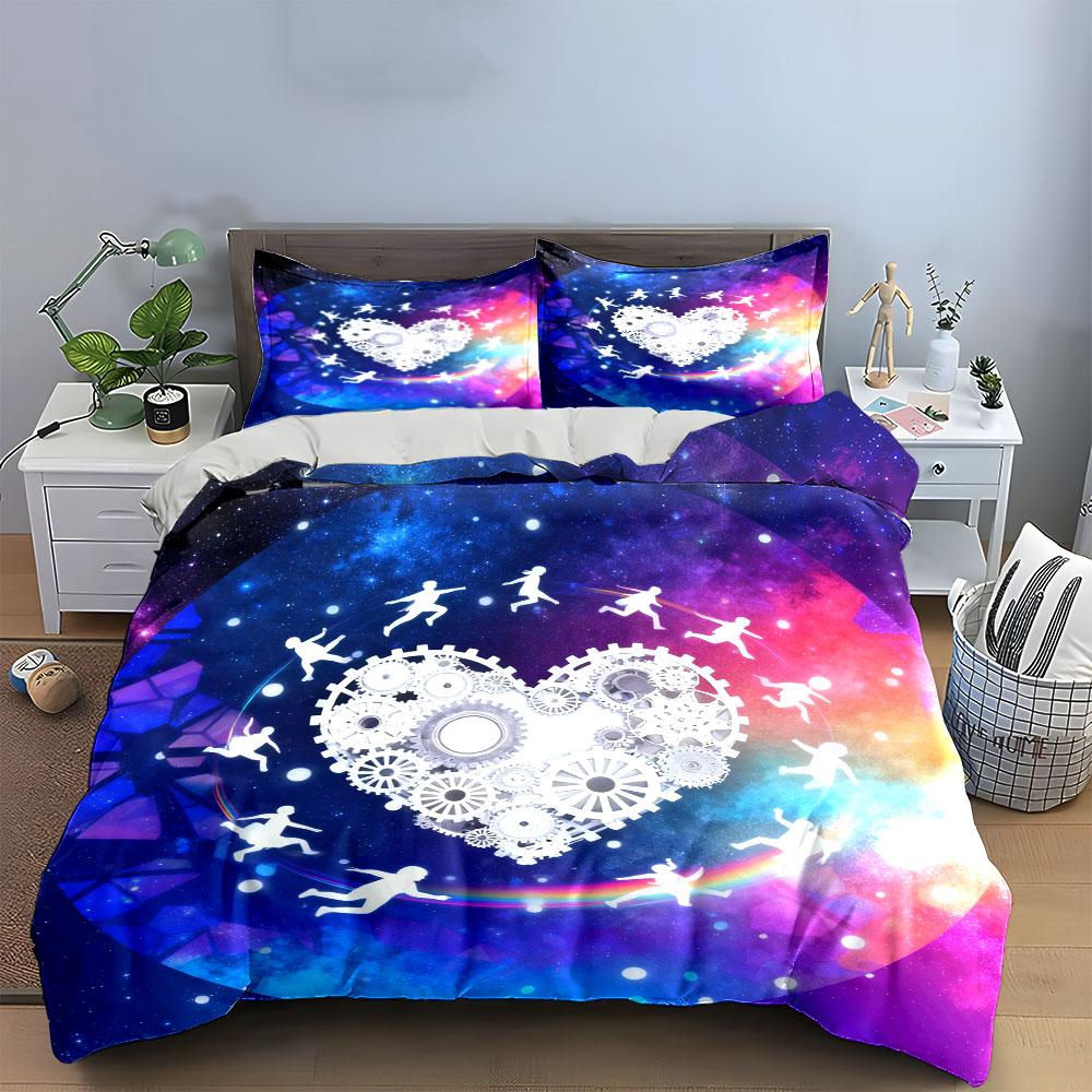 Colorful Galaxy Heart Set Decor Soft Comfortable Duvet Cover Bedding Set Included 1*Duvet Cover & 2*Pillowcases, Gift