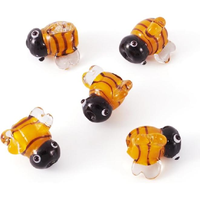 FASHEWELRY 6Pcs Lampwork Fish Glass Beads Cute Tropical Fish Beads Handmade Lampwork Goldfish Bumpy Beads for DIY Bracelet Necklace Jewelry Making Bees, Goldenrod