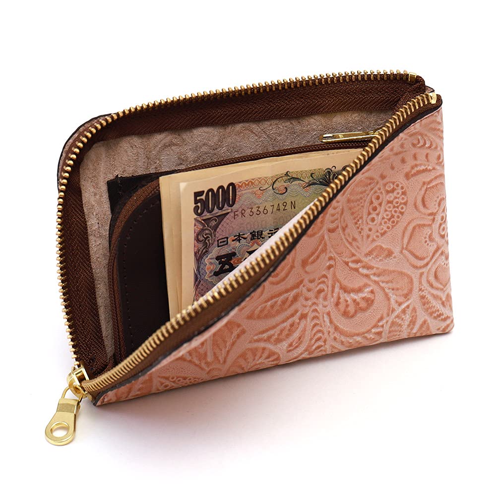 AGILITY Affa Smartphone Wallet with Cowhide Mini Wallet with Floral "Smart Wallet" L-shaped Zipper, Leather, Pattern, Women's