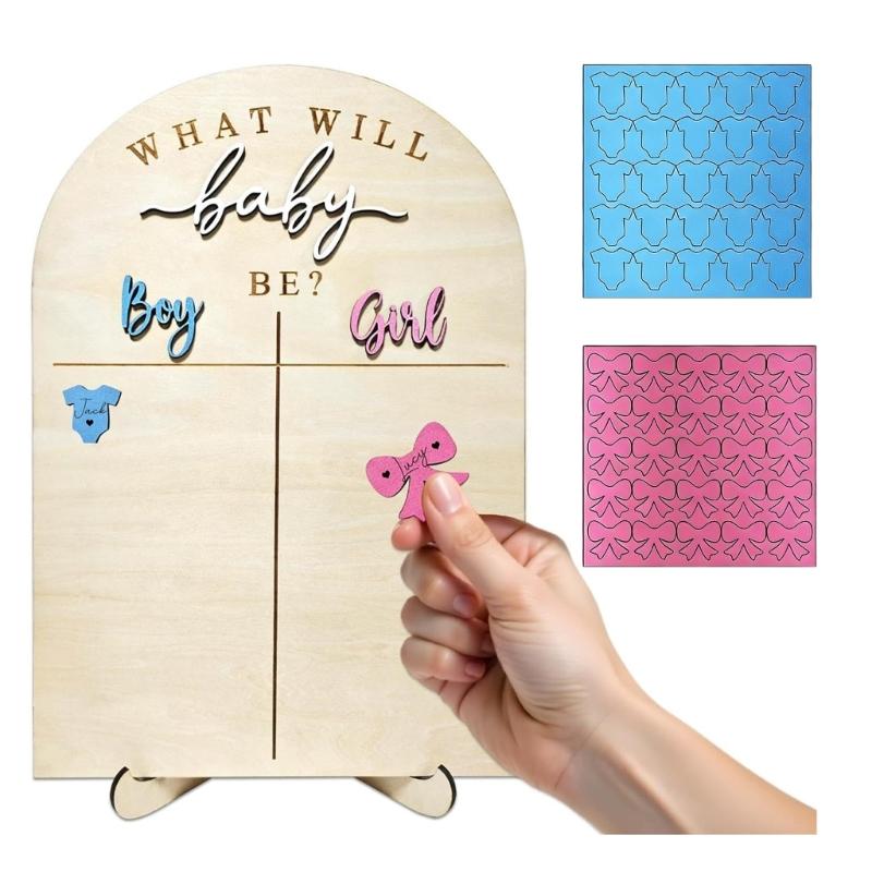 Gender Reveal Game Kits,Gender Reveal Voting Poster Board with Voting Sticker Wooden Baby Gender Reveal Decorations
