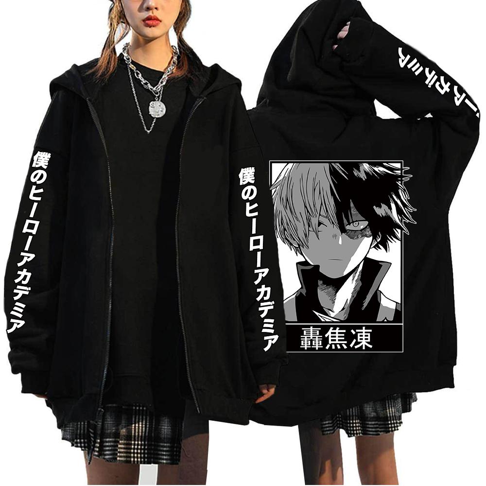 

Anime My Hero Academia Todoroki Shoto Zip Up Hoodies Funny Bakugou Katsuki Harajuku Oversize Streetwear Clothes S