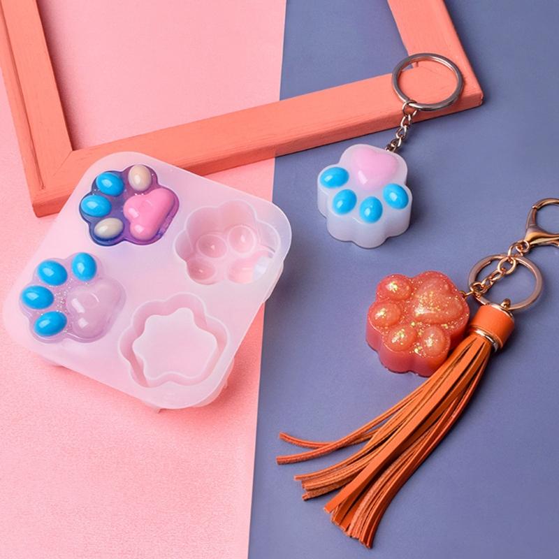 DIY 4-Mulden Liebesherz für Katzenpfoten Schlüsselanhänger Harzform DIY Bastelarbeiten UV-Epoxidform Handgemachter Schmuck Ornamente Anhänger M