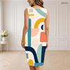 Women Plus Size V Neck Sleeveless Grey Black Blue Geometric Printed Bodycon Midi Dress