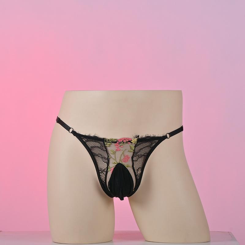 Krajka Výšivka Sissy Spodní prádlo Kalhotky Pánské Nízký pas Nastavitelné Spodní prádlo Sexy Průhledné Síťované Bikini Kalhotky Crossdress Spodní kalhotky