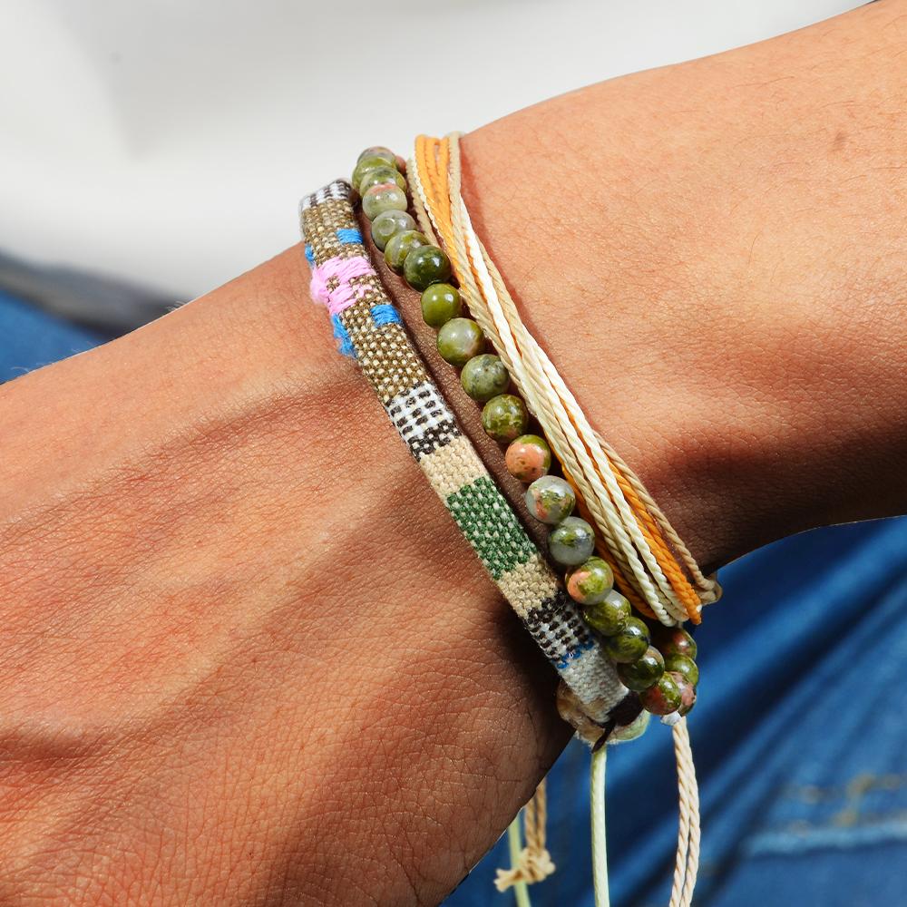 3pcs/set Men's Braided Bracelet Set, Natural Stone Couple's Bracelet, Bohemian Ethnic Cotton and Linen Hand-woven Bracelet