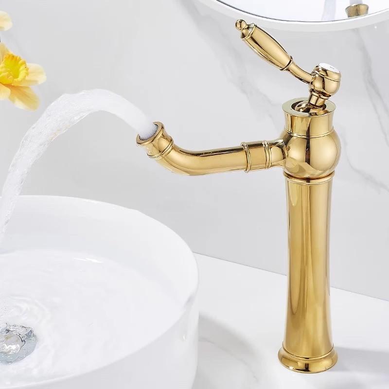 Tuqiu Gold Bathroom Faucet Total Brass Chrome Basin Faucet Cold And Hot Water Mixer Sink Tap Single Handle Deck Mounted Sink Tap