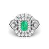 6X4MM Cushion Emerald Gemstone 925 Sterling Silver Solitaire Halo Women Engagement Ring