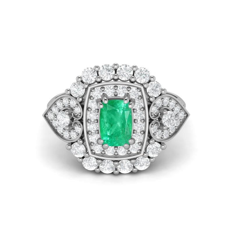 6X4MM Cushion Emerald Gemstone 925 Sterling Silver Solitaire Halo Women Engagement Ring