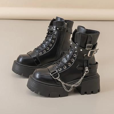 Fashion Fashion New Women's Biker Boots Patent Leather Breathable Zipper Lolita Platform Boots Autumn New Retro Gothics Botines Chelsea